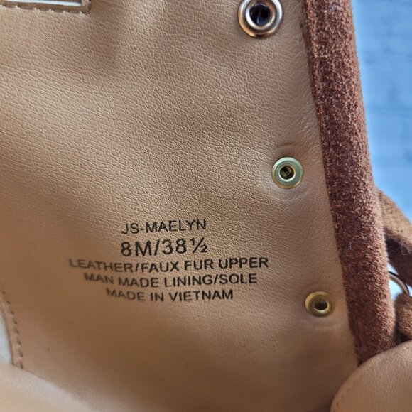 NEW Jessica Simpson Maelyn Wedge Bootie Brown Caramel Combo Leather Suede Sherpa - Picture 8 of 11